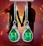Emerald Gemstone Green Crystal Dangle Drop Earrings Zircon Diamonds