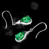 Emerald Gemstone Green Crystal Dangle Drop Earrings Zircon Diamonds