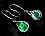 Emerald Gemstone Green Crystal Dangle Drop Earrings Zircon Diamonds