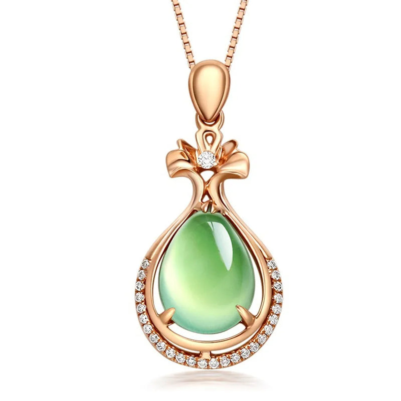Emerald Necklace Green Gemstones Crystal Pendant Diamond Vintage Jewelry