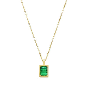 Emerald Zircon Perfume Bottle Pendant Necklace Steel Plated