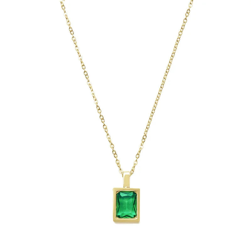 Emerald Zircon Perfume Bottle Pendant Necklace Steel Plated