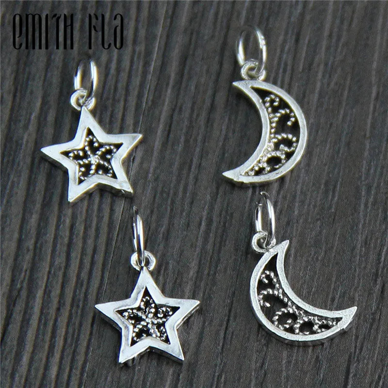 925 Sterling Silver Moon & Stars Charm for Bracelet DIY Jewelry Making