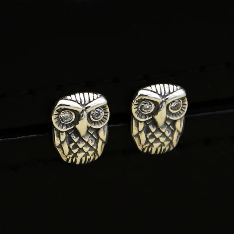 Emith Fla Owl Shaped 925 Silver Ear Studs Earrings