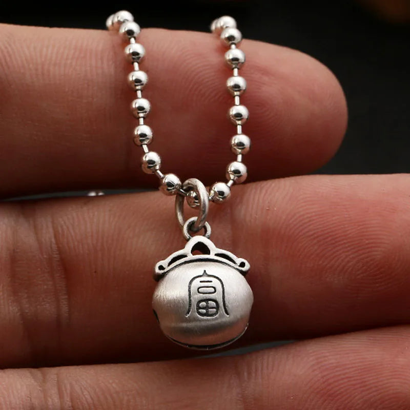 Emith Fla 925 Silver Bell Pendant Ethnic Vintage Punk Rock Necklace
