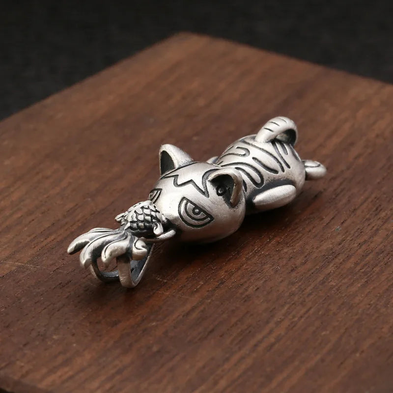 Emith Fla 925 Sterling Silver Cat Eat Fish Pendant