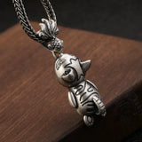 Emith Fla 925 Sterling Silver Cat Eat Fish Pendant