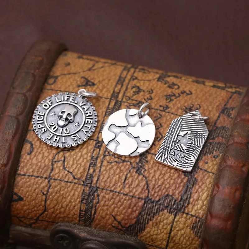 Emith Fla 925 Sterling Silver Necklace Pendants Ethnic Vintage Round Pendants