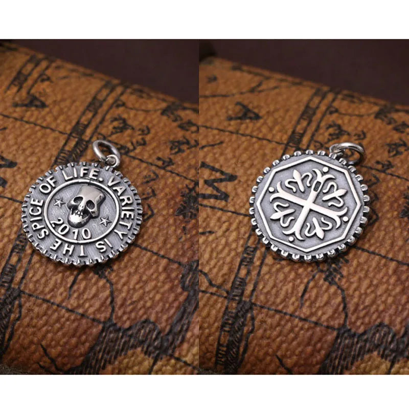Emith Fla 925 Sterling Silver Necklace Pendants Ethnic Vintage Round Pendants