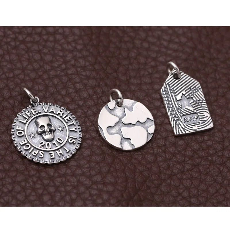 Emith Fla 925 Sterling Silver Necklace Pendants Ethnic Vintage Round Pendants