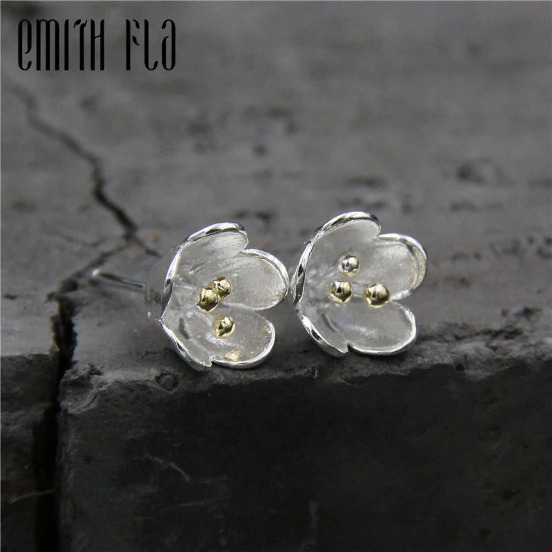Emith Fla 925 Silver Flower Buds Stud Earrings for Women