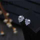Emith Fla Maple Leaf Silver Stud Earrings for Women