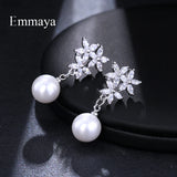 Cubic Zircon Flower Stud Earrings Simulated Pearl Earrings