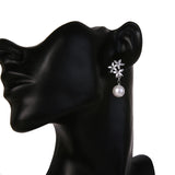 Cubic Zircon Flower Stud Earrings Simulated Pearl Earrings
