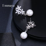 Cubic Zircon Flower Stud Earrings Simulated Pearl Earrings