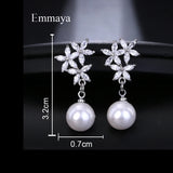 Cubic Zircon Flower Stud Earrings Simulated Pearl Earrings