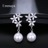 Cubic Zircon Flower Stud Earrings Simulated Pearl Earrings