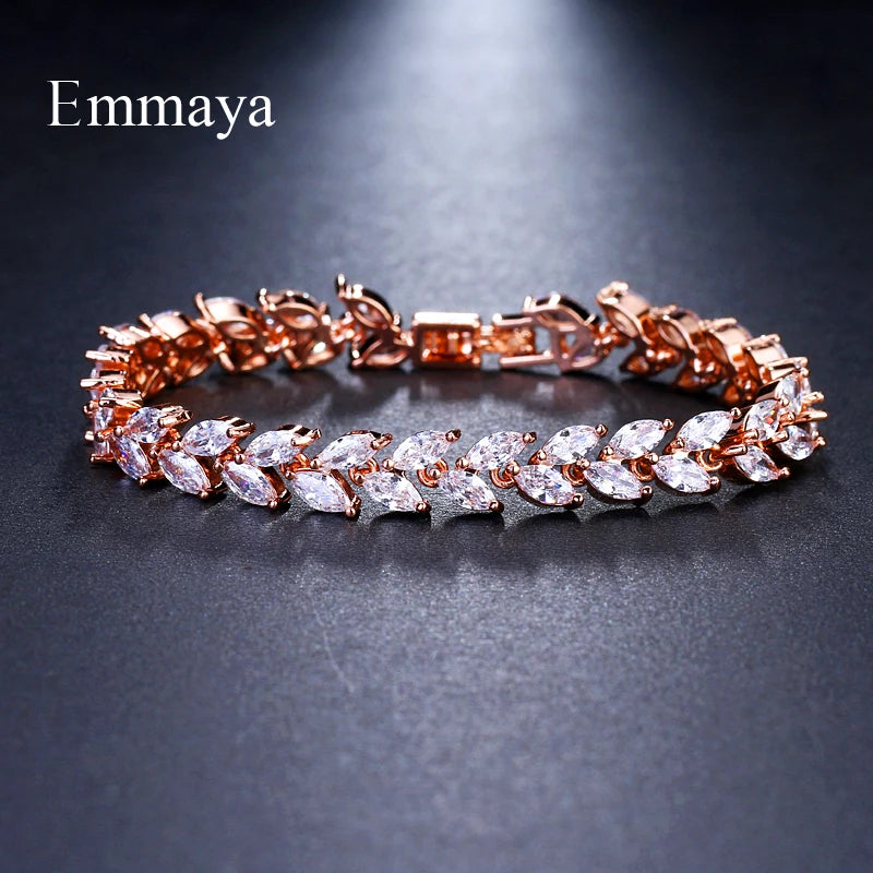 Cubic Zircon Leaf Bracelet Elegant Wedding Party Gift