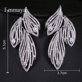 Leaf CZ Crystal Bridal Long Earrings Wedding Jewelry for Brides