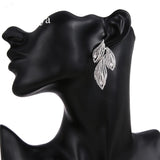 Leaf CZ Crystal Bridal Long Earrings Wedding Jewelry for Brides