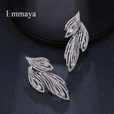 Leaf CZ Crystal Bridal Long Earrings Wedding Jewelry for Brides