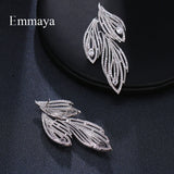 Leaf CZ Crystal Bridal Long Earrings Wedding Jewelry for Brides