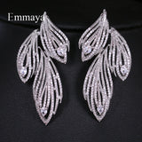 Leaf CZ Crystal Bridal Long Earrings Wedding Jewelry for Brides
