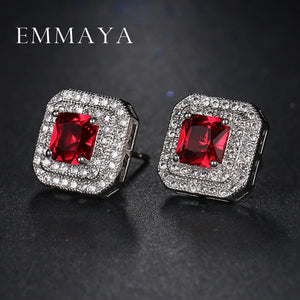 Crystal Square Earrings with Zircon Stones Red Brincos