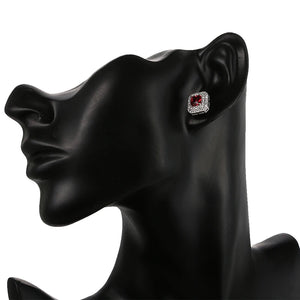 Crystal Square Earrings with Zircon Stones Red Brincos