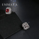 Crystal Square Earrings with Zircon Stones Red Brincos