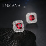 Crystal Square Earrings with Zircon Stones Red Brincos