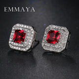 Crystal Square Earrings with Zircon Stones Red Brincos