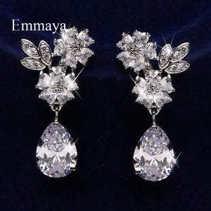 CZ Flower Earrings Symmetrical Style Four Choices Female Jewelry