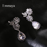 CZ Flower Earrings Symmetrical Style Four Choices Female Jewelry