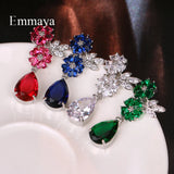 CZ Flower Earrings Symmetrical Style Four Choices Female Jewelry