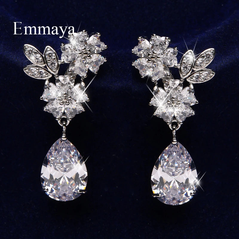 CZ Flower Earrings Symmetrical Style Four Choices Female Jewelry