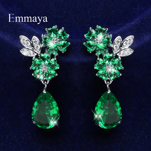 CZ Flower Earrings Symmetrical Style Four Choices Female Jewelry