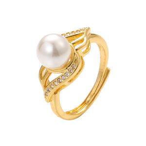 Zirconia Pearl Decoration Ring Adjustable Jewelry for Women