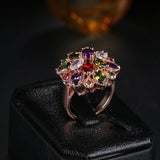 Top Rose Colorful Zircon Wedding Flower Rings Women Gift Party