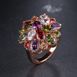 Top Rose Colorful Zircon Wedding Flower Rings Women Gift Party