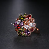 Top Rose Colorful Zircon Wedding Flower Rings Women Gift Party