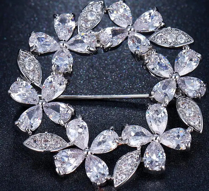 Rose CZ Flower Brooch Wedding Gift