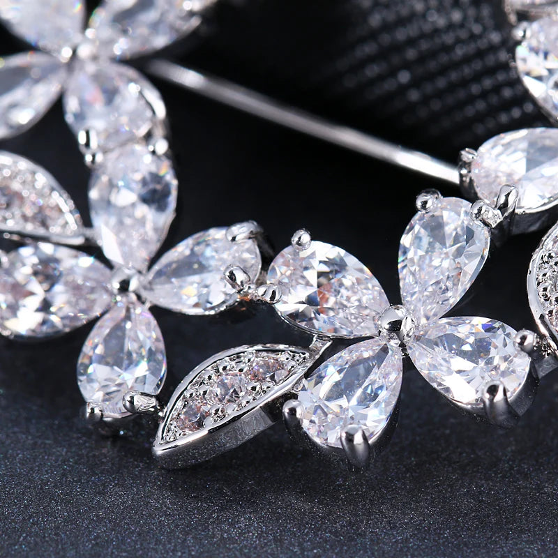 Rose CZ Flower Brooch Wedding Gift