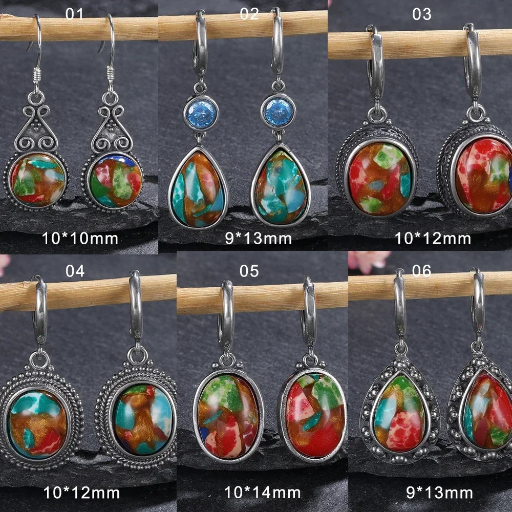 Emperor Stone Earrings 925 Silver Elegant Oval Cutouts