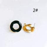 Enamel Alloy Round Stud Earring Components 6pcs