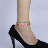 Crystal Star Tassel Anklet Foot Chain with Enamel, Beach Bridal Jewelry