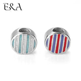 Striped Enamel Beads with Stainless Steel Hole 5mm
