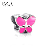 Pink Butterfly Enamel Beads 5mm Hole Stainless Steel Women Bracelet Charms