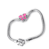 Pink Butterfly Enamel Beads 5mm Hole Stainless Steel Women Bracelet Charms