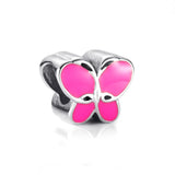 Pink Butterfly Enamel Beads 5mm Hole Stainless Steel Women Bracelet Charms